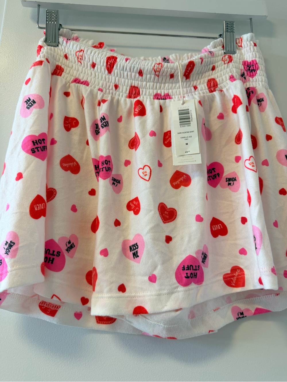 Z Supply White Shorts with Pink & Red Heart Valentines Print